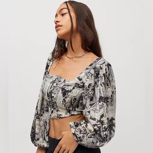 Urban Outfitters Black Gray UO Maddie Square Neck Bustier Blouse Top